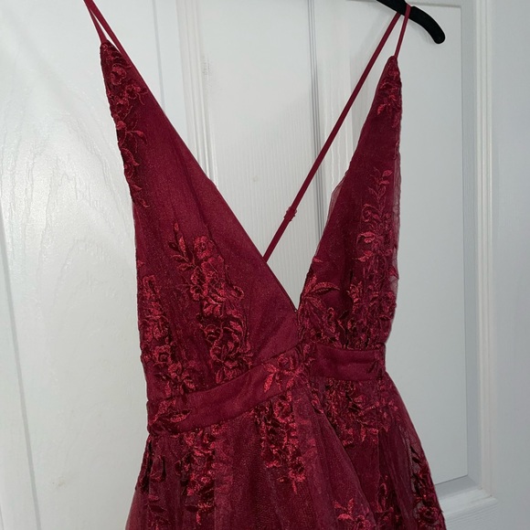 Red Embroidered Flare Dress - Picture 2 of 8